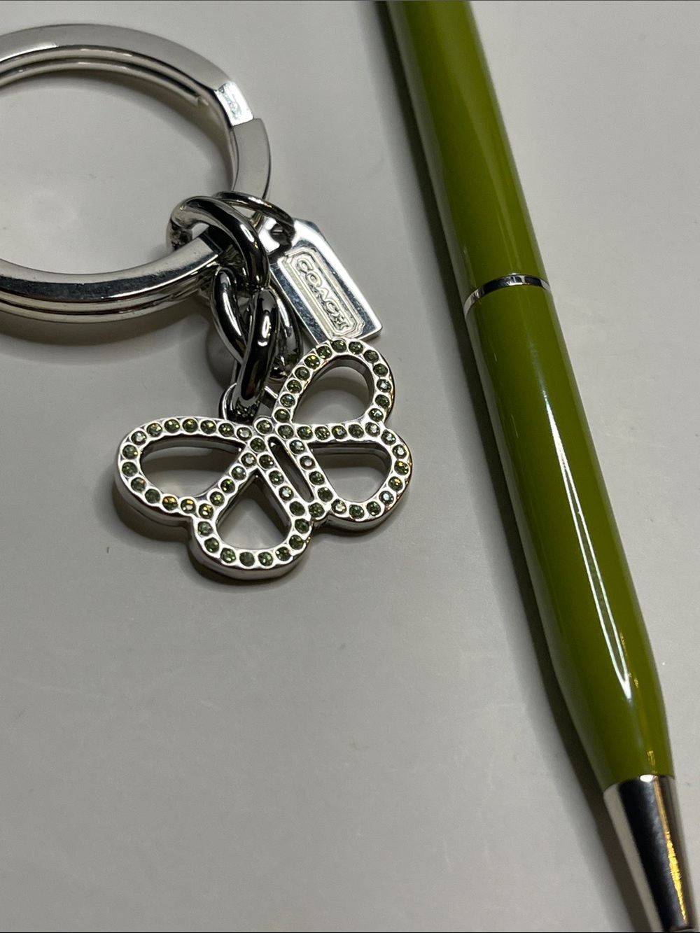Coach Green Butterfly Keyring with Crystal Accents and Coach Pen